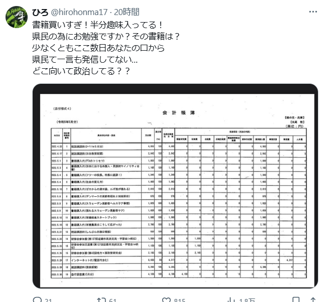 丸尾まき氏の書籍代に対する声